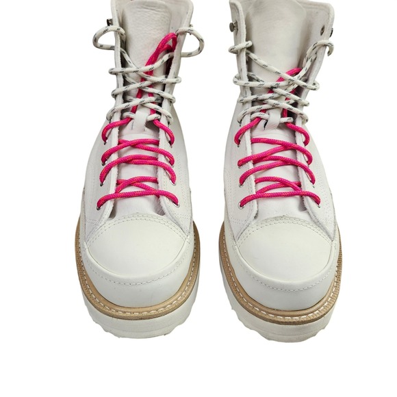 Converse CTAS Lugged Winter White Leather Platform Shoes Hot Pink Laces Size 8 - Picture 7 of 11